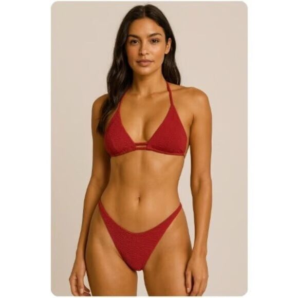 WET NWT Los Angeles Textured Bikini Top in Rust Dark Red Size Medium - Picture 2 of 7